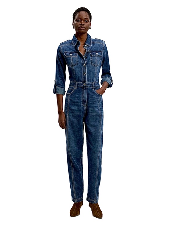 Karen Millen Pants - NWT Karen Millen Denim Boiler Jumpsuit Size 6 Straight Tapered Leg Med Blue